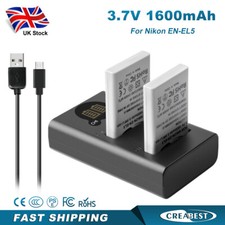 2x 1600mAh EN-EL5 ENEL5 Battery + Dual Charger For Nikon Coolpix P520 P510 P100