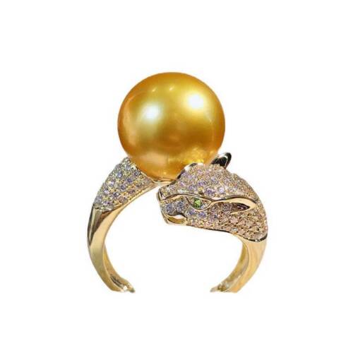 Designer AAA+ 10mm shell pearl ring leopard head Opening Charming Man Lucky - Picture 3 of 4