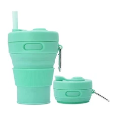 Silicone Coffee Mug Collapsible Cups For Camping Folding Travel With Straw Reusa