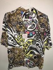 MENS NEW NWT JAMS WORLD WHITE BLACK RAYON HAWAIIAN ISLAND ALOHA SHIRT SIZE L 46"