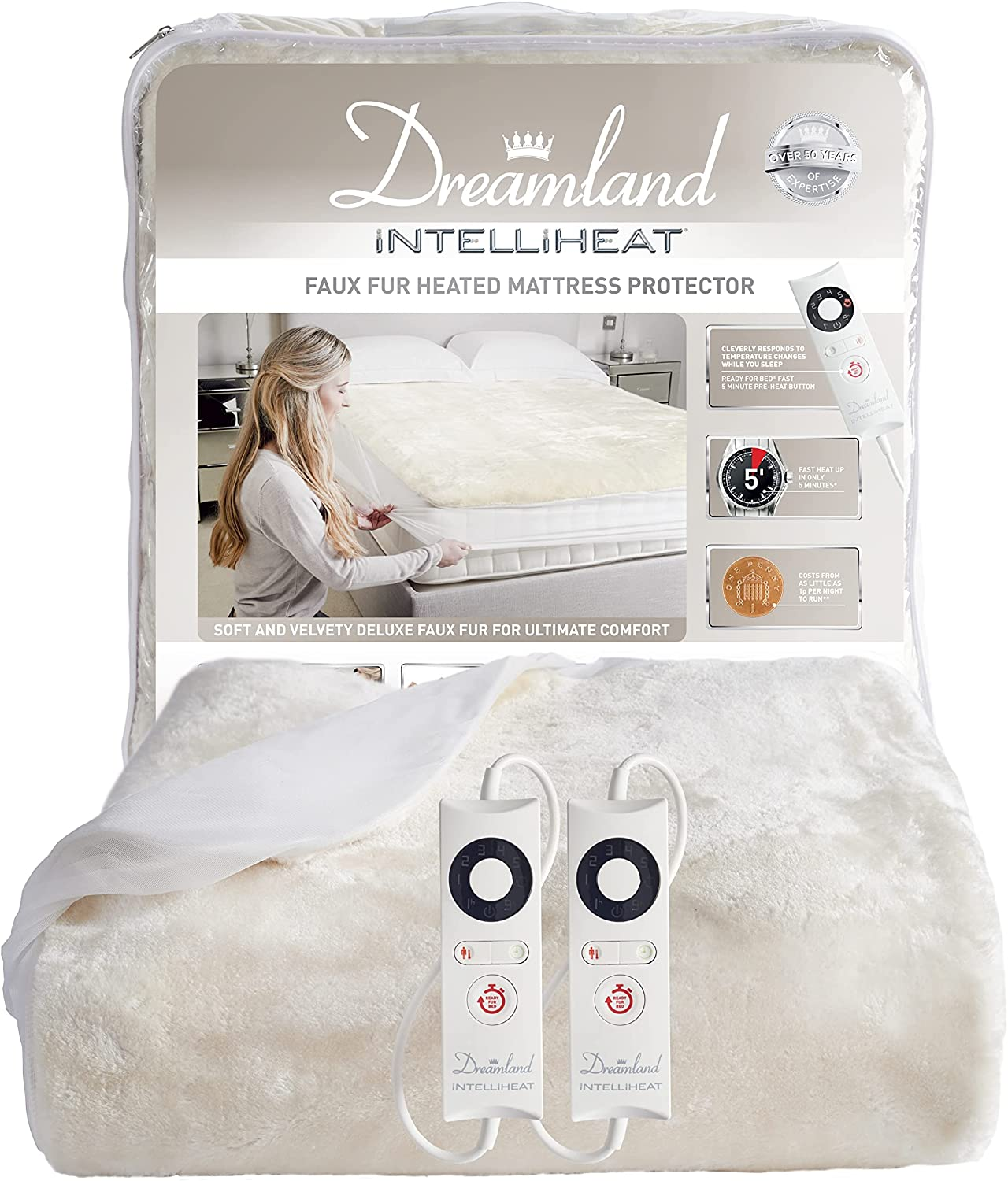 Dreamland Intelliheat fast heat up super soft faux fur mattress protector -  King | eBay