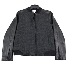 Fossil Women's Wool Blend & Leather Full Zip Bomber Jacket, Size Xs Black