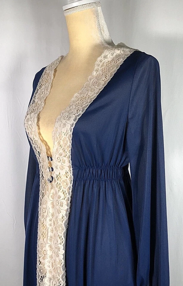 Gossard Artemis Women Nightgown Robe Kaftan Lingerie Medium Old Hollywood Blue - Image 3 of 4