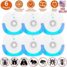 6x Ultrasonic Pest Repellers Indoor Pest Control Mouse Plug-In Repellent No Kill