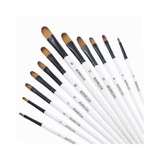 Filbert Paint Brushes Set 12 Pcs Sizes Soft Nylon Tips Ergonomic Wooden Handles