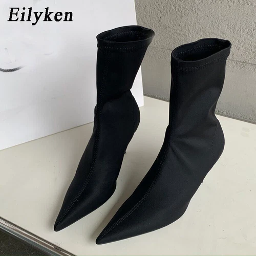 Damen-Stiefeletten sexy spitz zulaufend hohe Absätze modische weibliche Socken Pumps Schuhe - - Bild 8 von 27