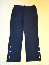 Womens Pants-TALBOTS-navy cotton stretch "Hampshire Ankle" tapered w/buttons-8
