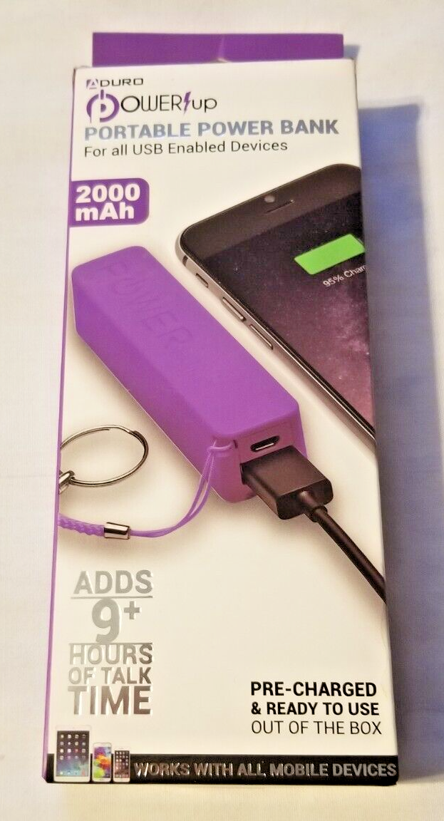 Duro Power Up Portable Power Bank For All USB Enabled Devices 2000mAh NIB-image