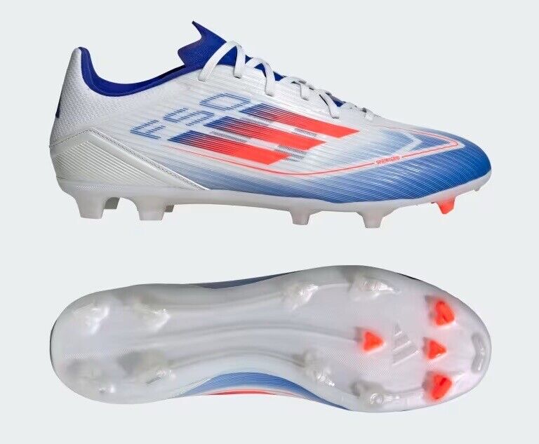 Adidas F50 League FG MG Soccer Cleats Shoes White Blue Adidas F50 League FG MG Soccer Cleats Shoes White Blue