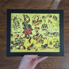 NWT, Framed American Traditional Style Tattoo Flash Art Print