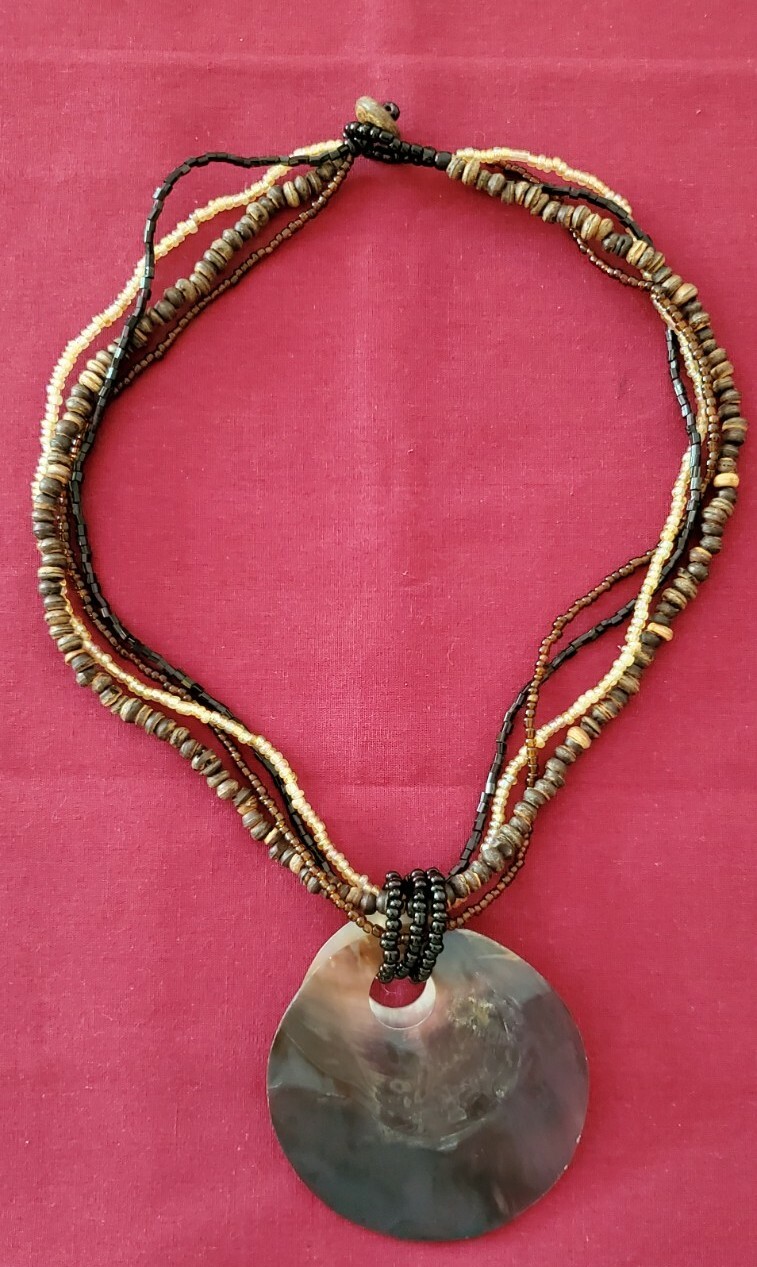 Abalone Shell Pendant Multistrand brown Beaded Ne… - image 2