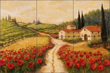 Ceramic Tile Mural Backsplash Margosian Tuscan Poppy Landscape Art JM078