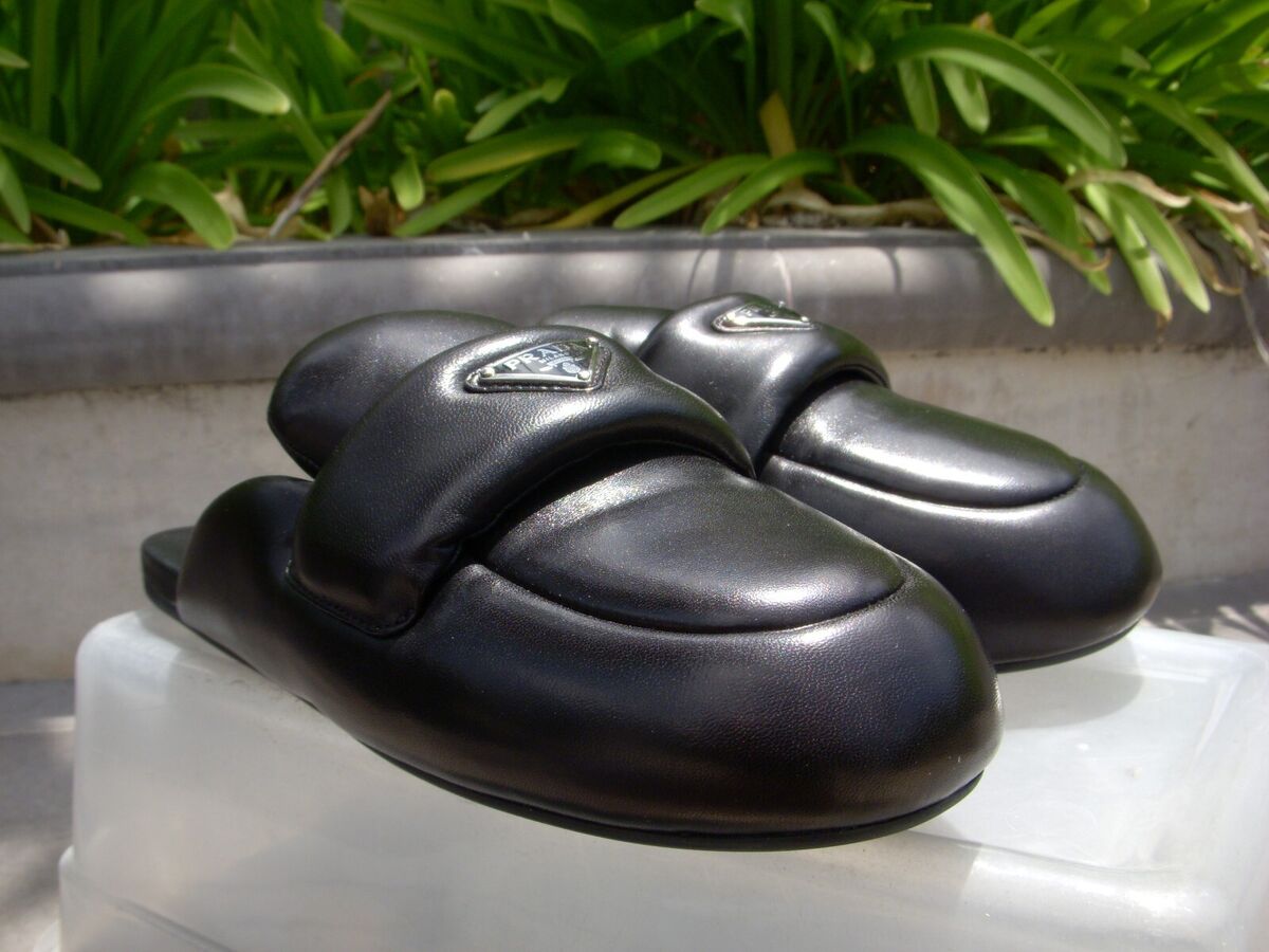 Prada Soft Padded Nappa Leather Mules Black Women's Size Prada Soft Padded Nappa Leather Mules Black Women's Size