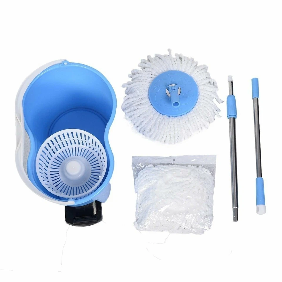Microfiber Spin Mop Easy Floor with Bucket & 2 Mop Heads 360 Rotating Head, Blue - Image 2 of 4