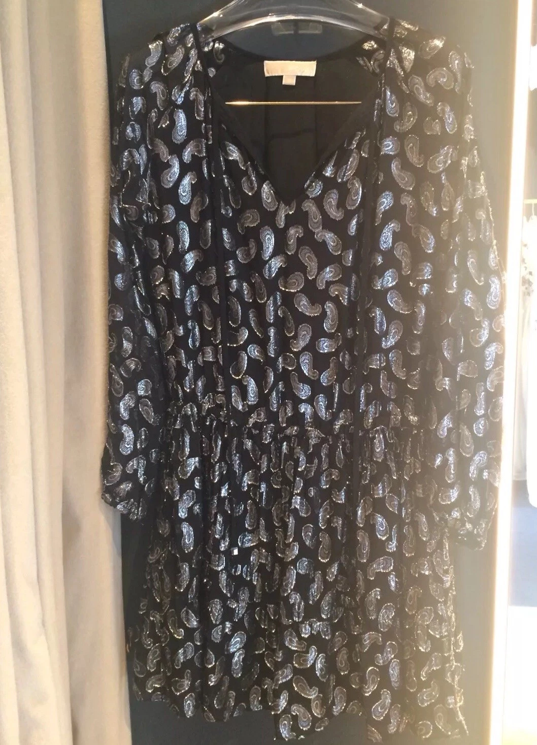 Abito Michael Kors manica lunga paisley metallizzato jacquard nero MK taglia XS