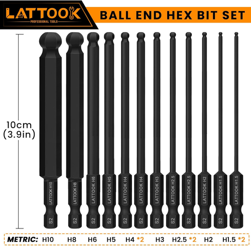 Ball End Hex Head Allen Wrench Drill Bit Set, 12PCS Metric Ball End Hex Bit Set - Picture 2 of 12