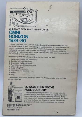 Chilton's Dodge Omni Plymouth Horizon 1978-1980 Repair & Tune-Up Guide 6845 - Picture 2 of 5