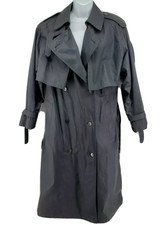 Carol Cohen Drizzle Trench Coat Vintage Jacket Size 14 Black Usa
