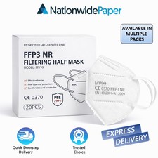 FFP3 NR N95 RESPIRATOR FACE MASK, VIRUS, POLLEN, DUST, 20 PCS EACH SEALED White