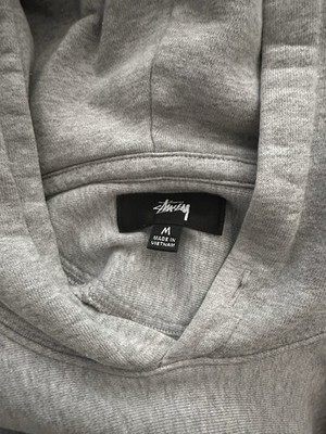 Stussy Gray Fleece Pullover Hoodie Logo Pockets Men's Size M