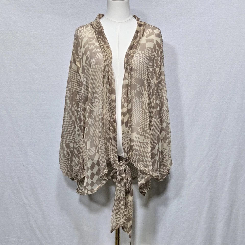Free People Kimono Womens One Size Sheer Floral Tie Front Boho Festival Cover Up - Image 2 of 4