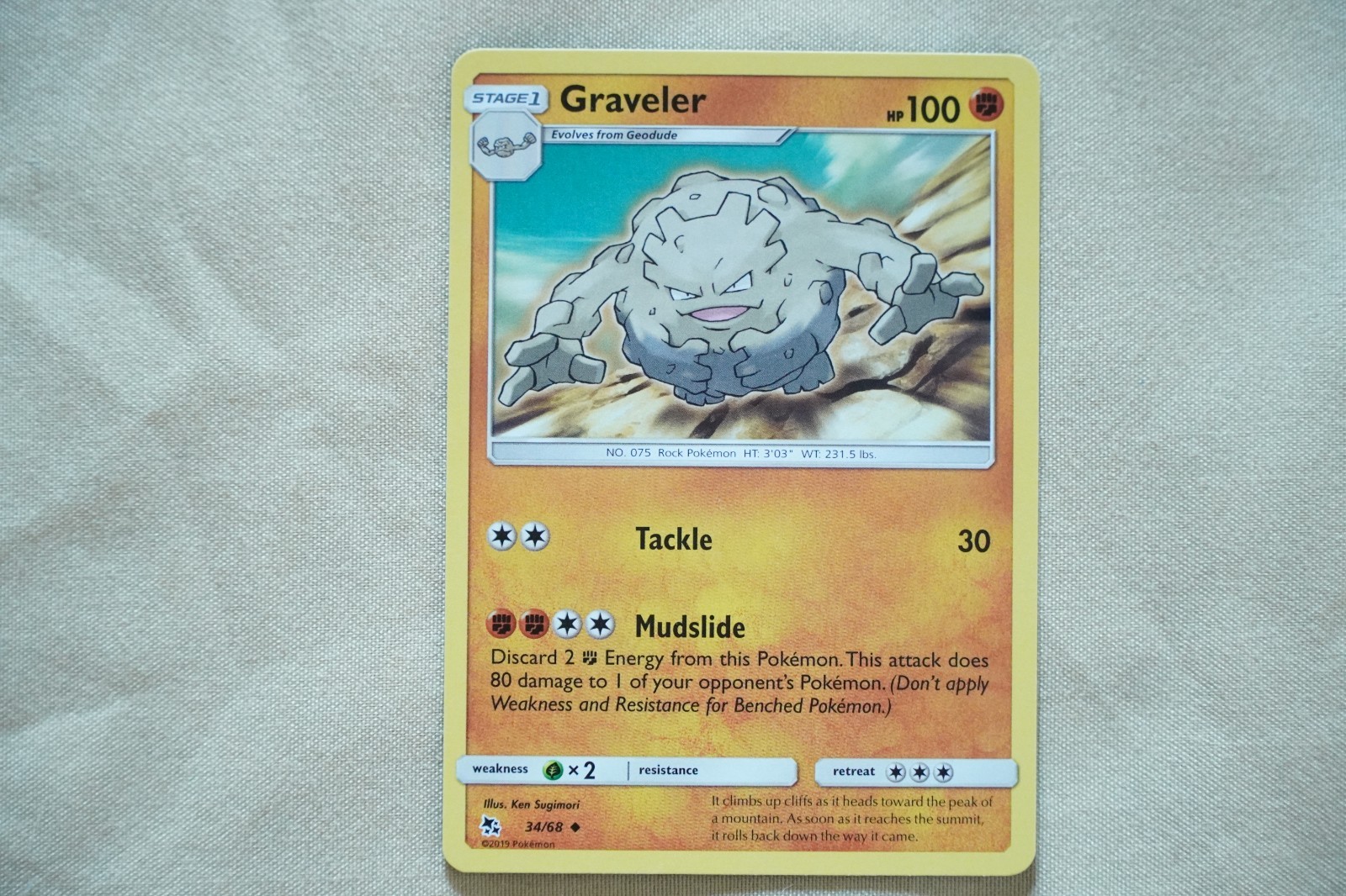 Graveler 34/68 Uncommon Hidden Fates Pokemon Near Mint