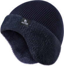 Winter Knit Beanie Hat Fleece Lined Warm Thermal Cap with Fleece Lined Earflaps