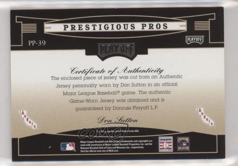 2005 Playoff Prestige Prestigious Pros Platinum Jersey /10 Don Sutton #PP-39 HOF - Image 2 of 2