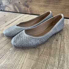 FRYE Leather Women's Carson Woven Ballet Flats - Metallic silver - Size 8.5
