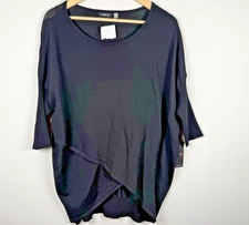 DEX  Round Neck Drop Shoulder Sweater Asymmetrical Hem Black Women's L NWT
