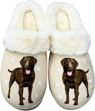 E S Pets Chocolate Lab Snugg Slippers for Pet Lovers - Fuzzy Memory Foam, L/XL