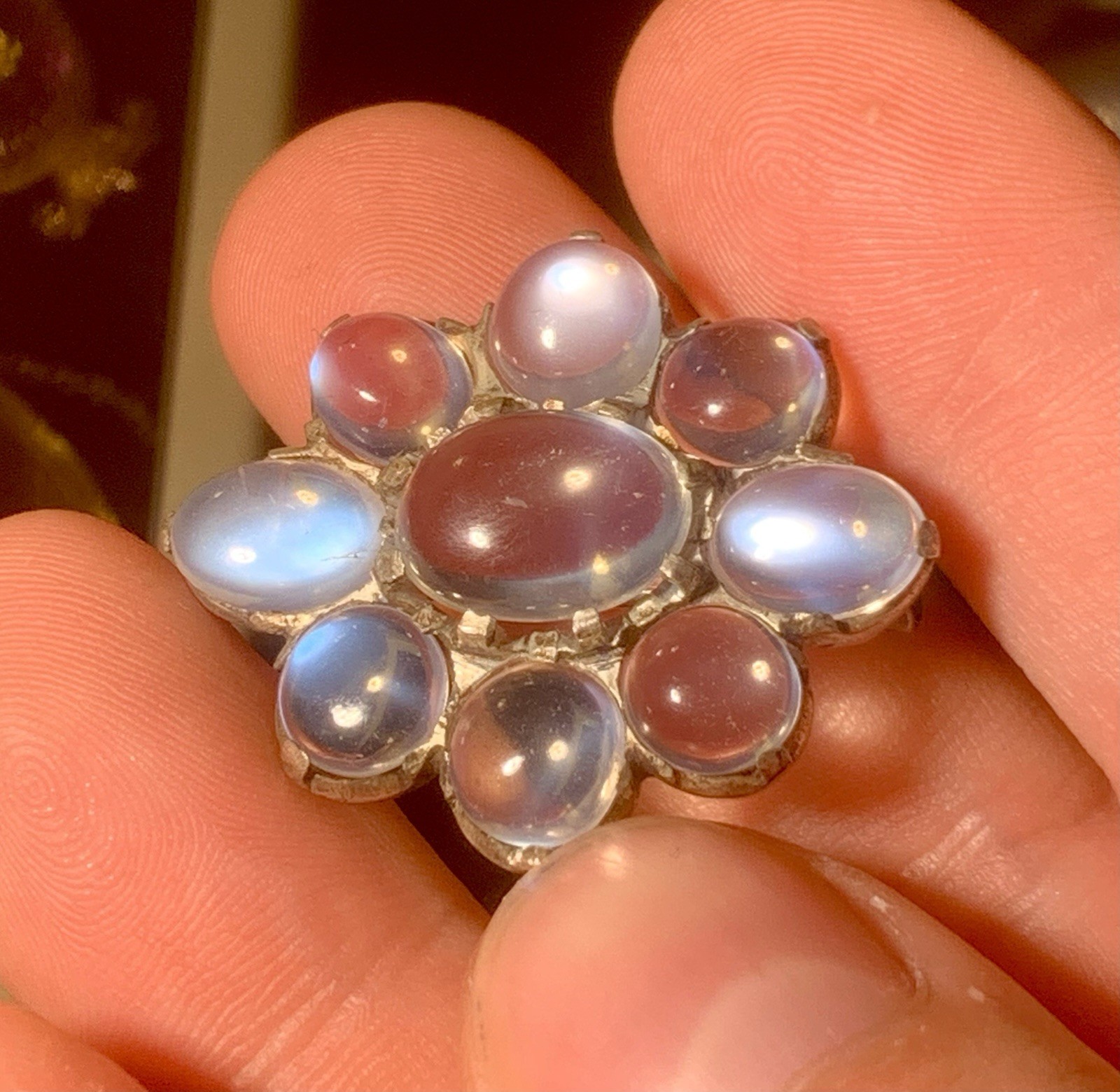 Exceptional Antique Silver Moonstone Cluster Broo… - image 2