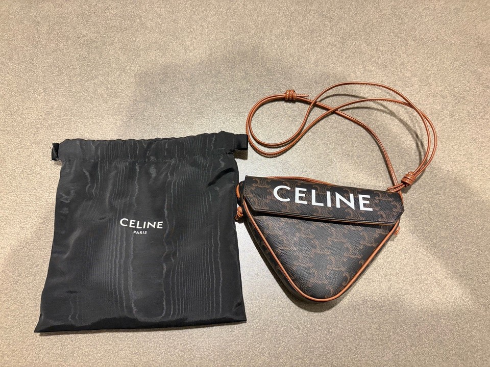 CELINE Triomphe Triangle Crossbody Bag Brown Coated Canvas/Leather Dust Bag