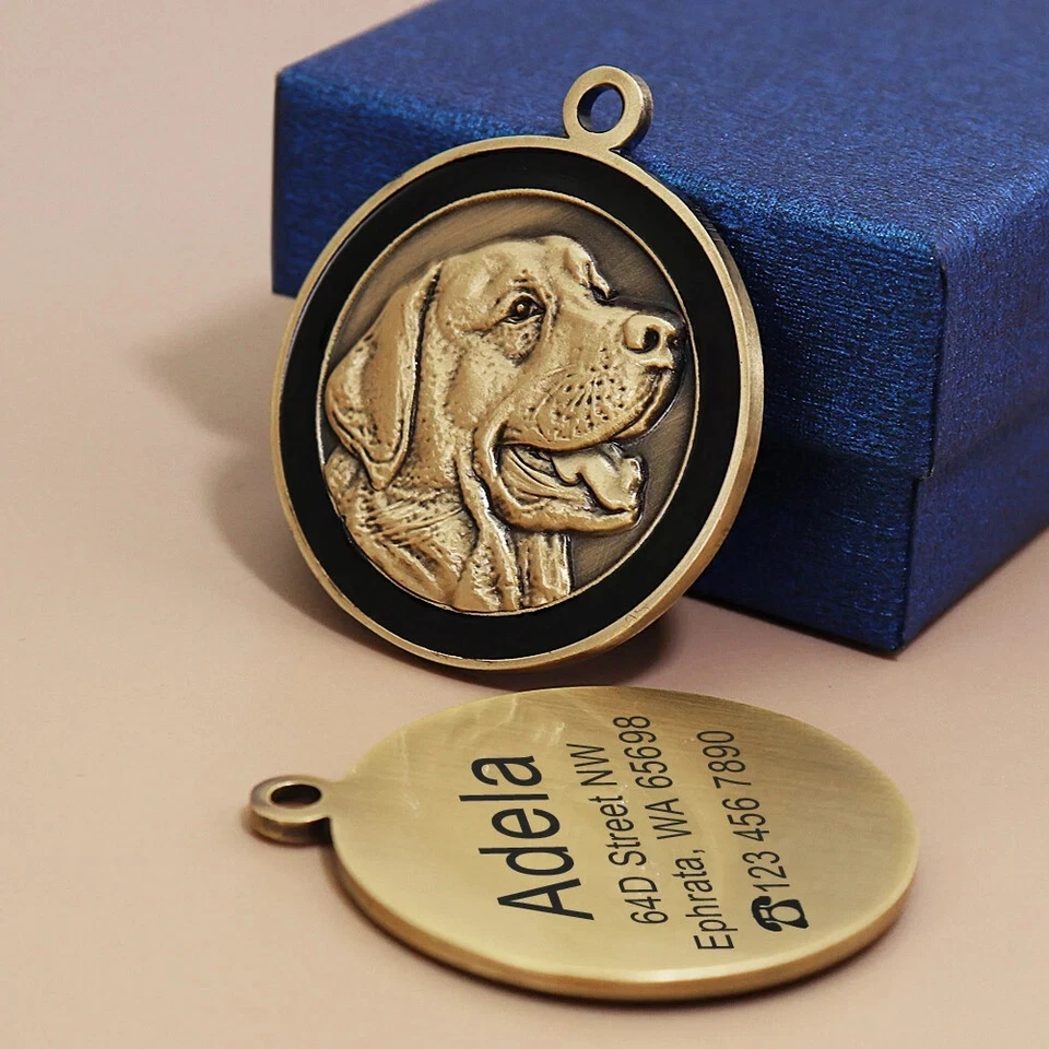 3D PERSONALISED Photo DOG TAG CAT BRASS CUSTOM PET NAME ADDRESS ENGRAVED Paint - Image 2 of 4