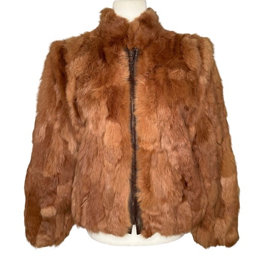 Vintage Genuine Rabbit Fur Coat Jacket Small Made In Korea Variegated RN66109