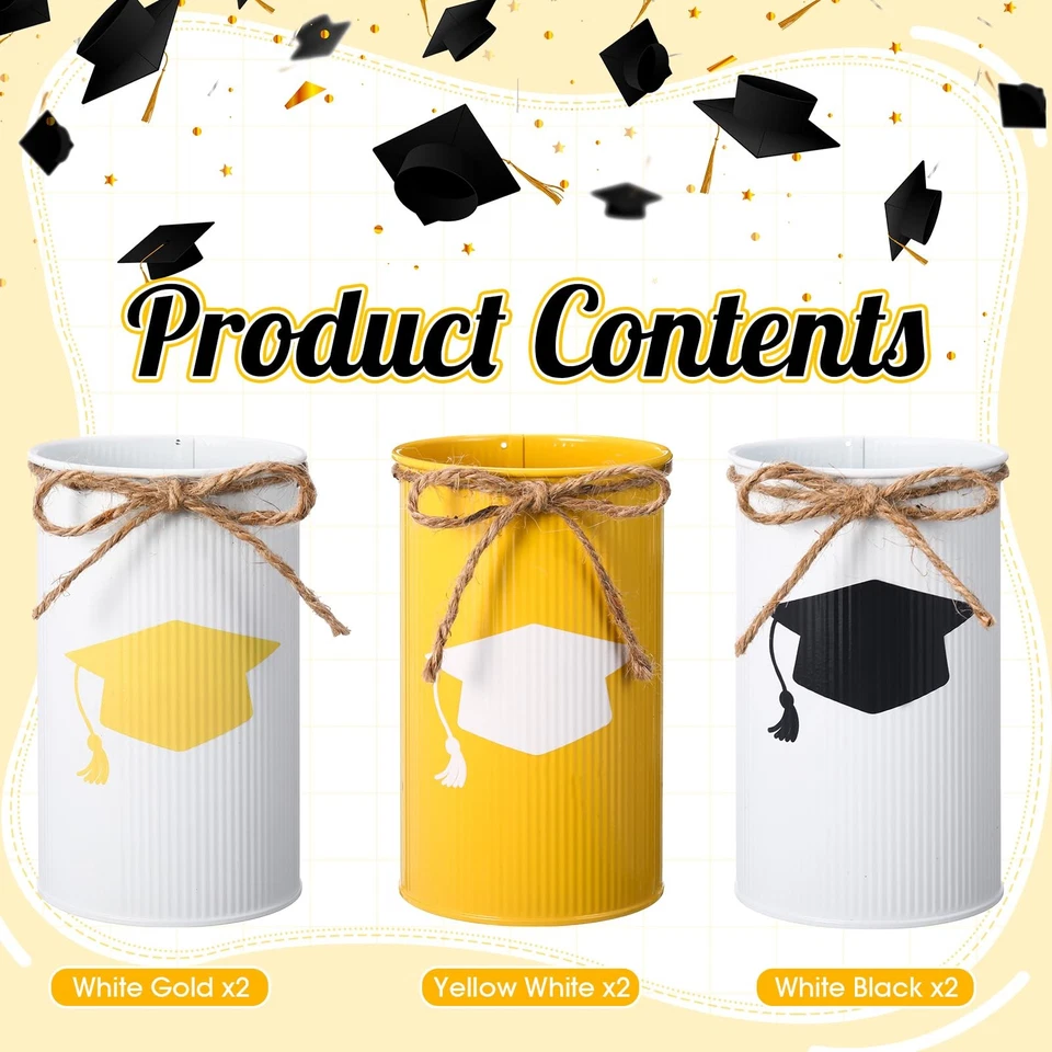 12 piezas 2025 mesa de graduación centro de mesa decoración grado jarrones de metal galvanizado para... Foto 4 de 4