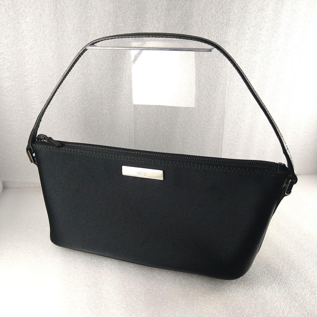 GUCCI Borsa Barca Pochette Nera Nylon Argento Logo Targa Vintage Autore dal Giappone