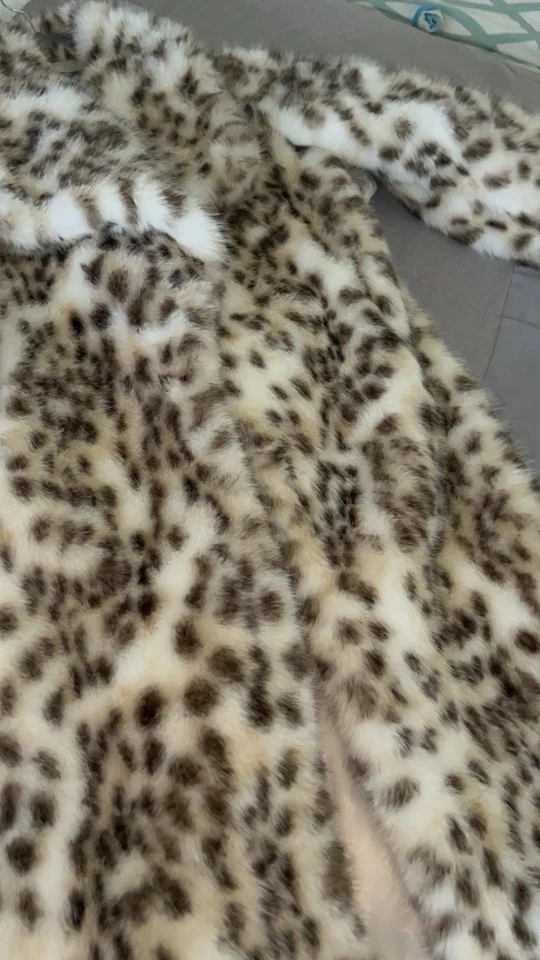 Abrigo cortavientos para mujer estampado de leopardo de piel sintética lana cálido invierno piel de visón Foto 2 de 4