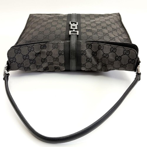 GUCCI Shoulder Bag Purse Jackie GG Canvas Leather Charcoal Authentic - Bild 15 von 24