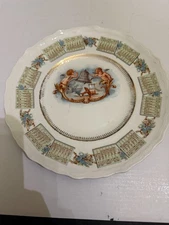 Antique 1910 Calendar Plate New Year Advertising Blank Cherubs Ringing Bell