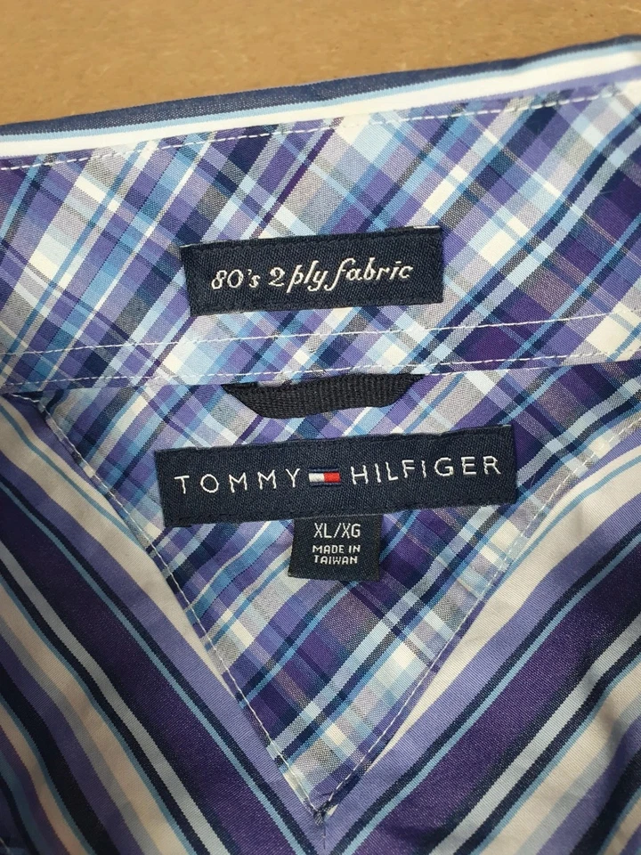 Chemise à manche longue à rayures Tommy Hilfiger bleu et blanche taille XL - Photo 3/4