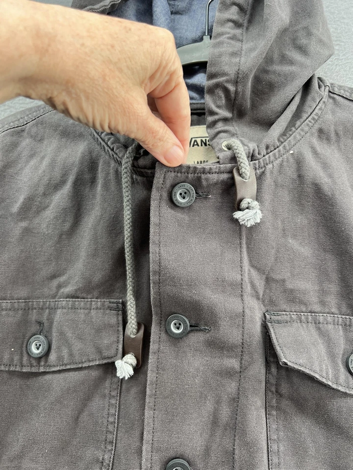 Vans Jacket Mens Large Charcoal Gray Hooded Canvas Button Utility VN-0S5XHAG - Image 4 of 4