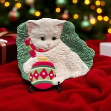 Fitz and Floyd Yuletide Kitten Cat Snack Plate Christmas Holiday Decor 