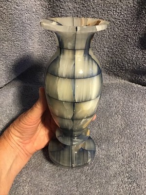 Vintage Marble Vase PATCHWORK Stone Cobalt Blue Natural Stone Heavy Art Glass