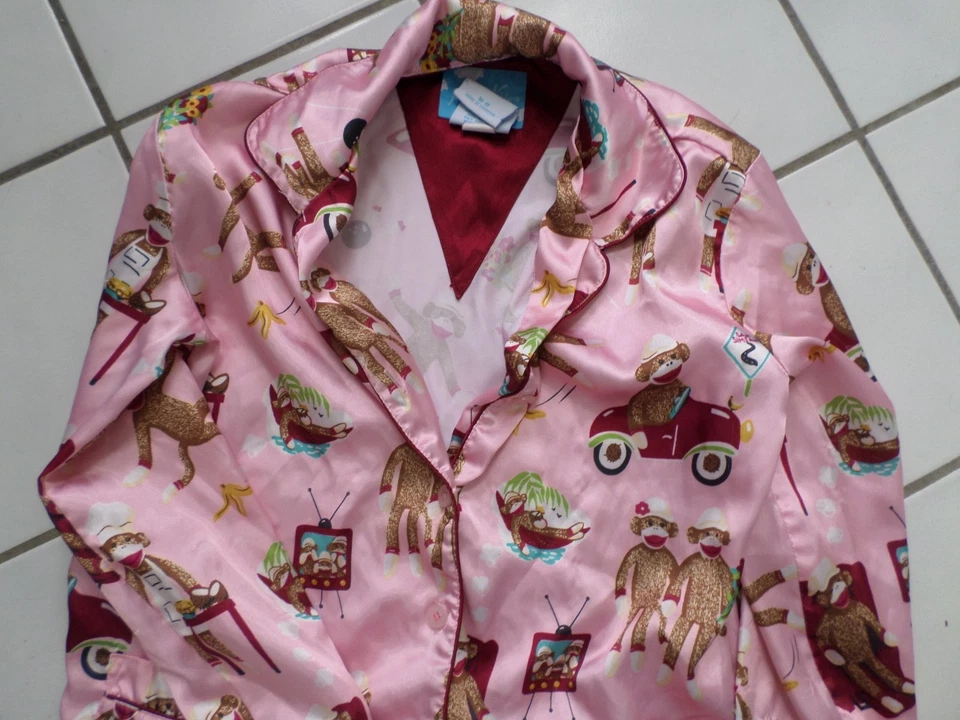 Girls Size 8 Nick & Nora SOCK MONKEY Pink 2 Piece Polyester Pajama Set - Image 2 of 4