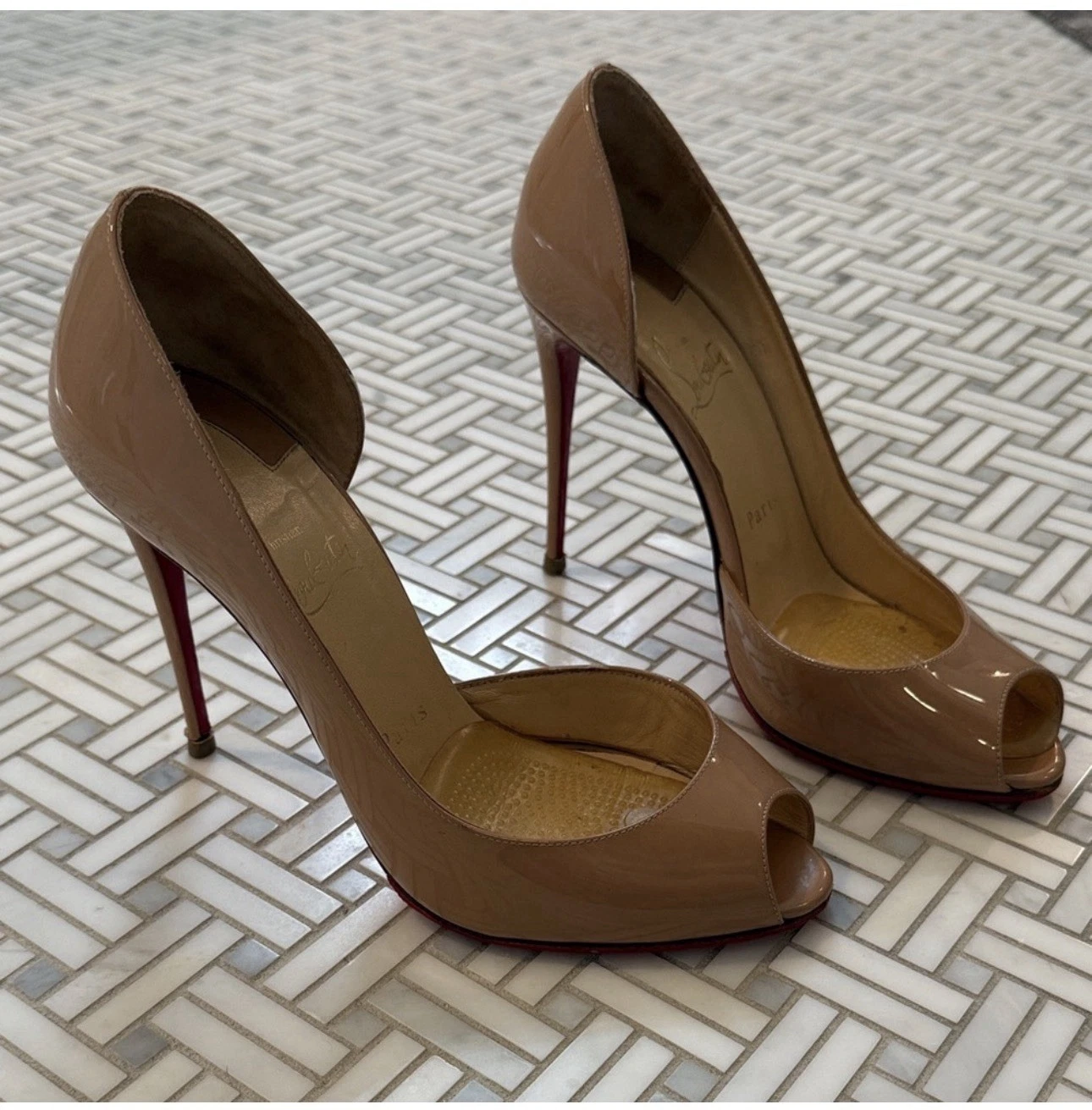 Christian Louboutin — Christian Louboutin Peep Toe Size 38 - Nude - Excellent Condition