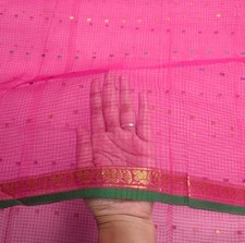 Sushila Vintage Magenta Saree Hand Woven Pure Cotton Silk Kota Doria Sari Fabric