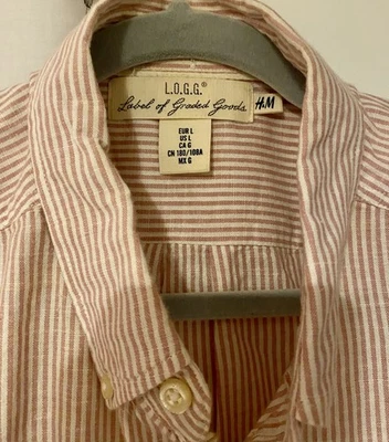 H&M Men’s Shirt Size UK Large Striped Light Pink 100% Cotton Smart Casual VGC - Image 1 of 4