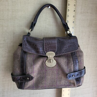 Chaps Sorbonne Brown Olive Tweed (10x11x3 in) Double Handled Tote Handbag  Purse