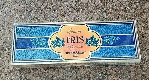 Vintage Roger & Gallet Savon Iris Florence 3 × 5,3 oz Rundbarren. Neu im Karton